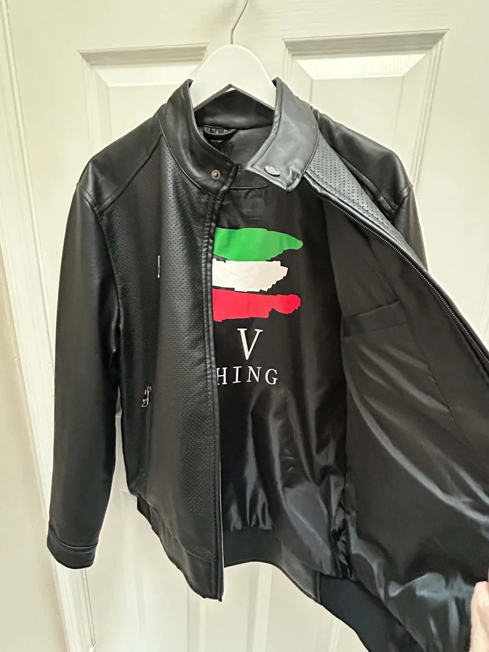 Men's Black Faux Leather Moto Jacket with Zip Pockets